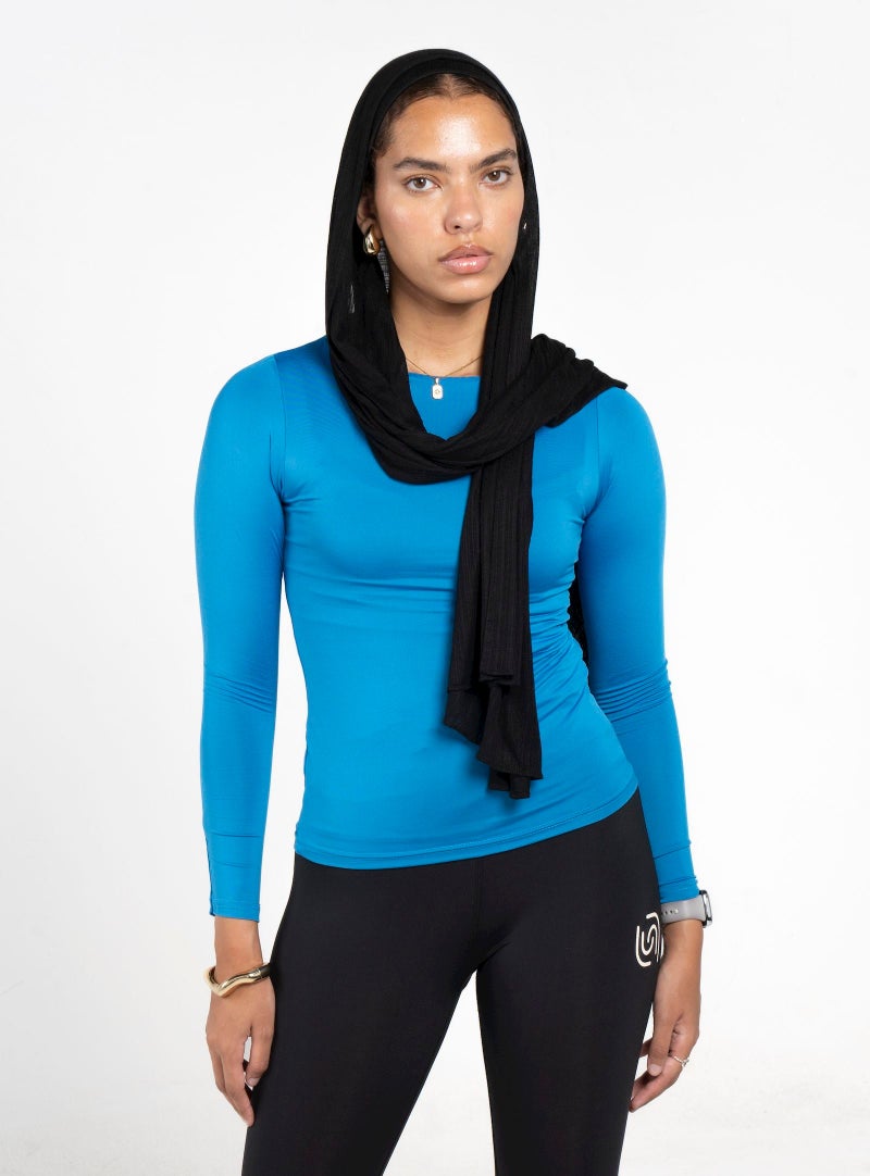 Beyond Women's Sky blue Boat neck long sleeve top - Image 1